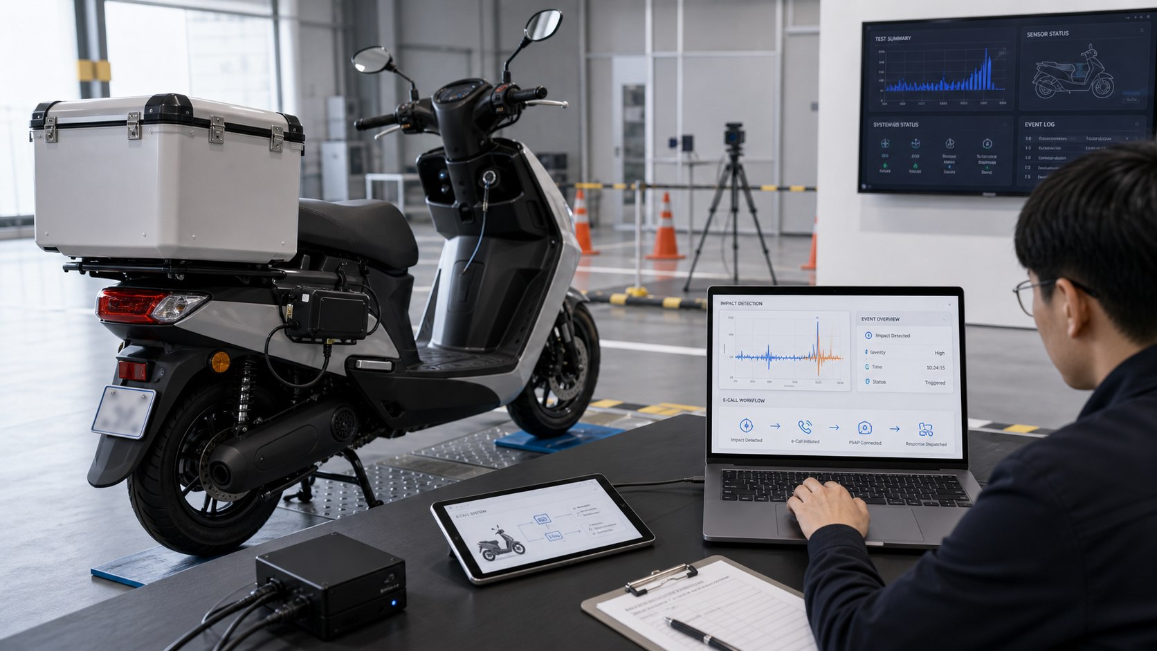 Autonomous safety and e-Call R&D visual with impact detection and emergency routing