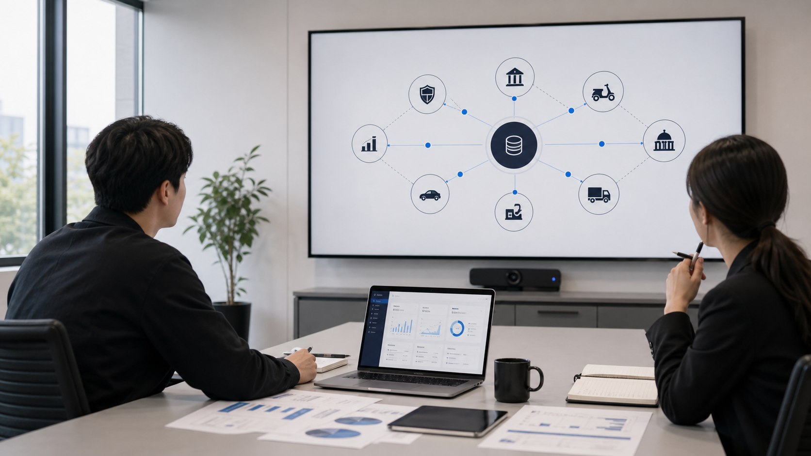 Partner API network connecting insurance, finance, public sector, delivery, and global mobility nodes