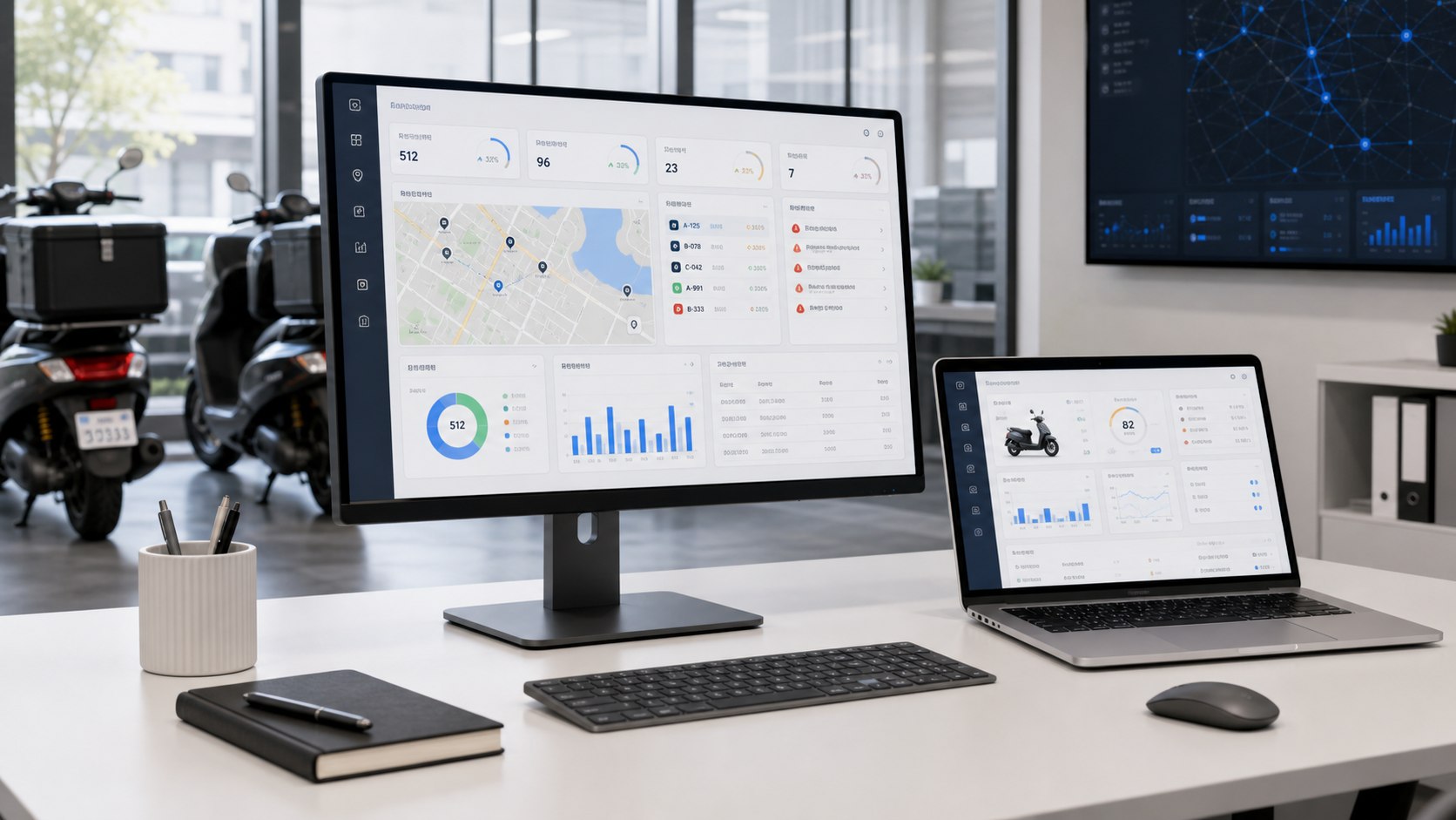 Fleet operating system dashboard for remote lock, key sharing, maintenance, and data API